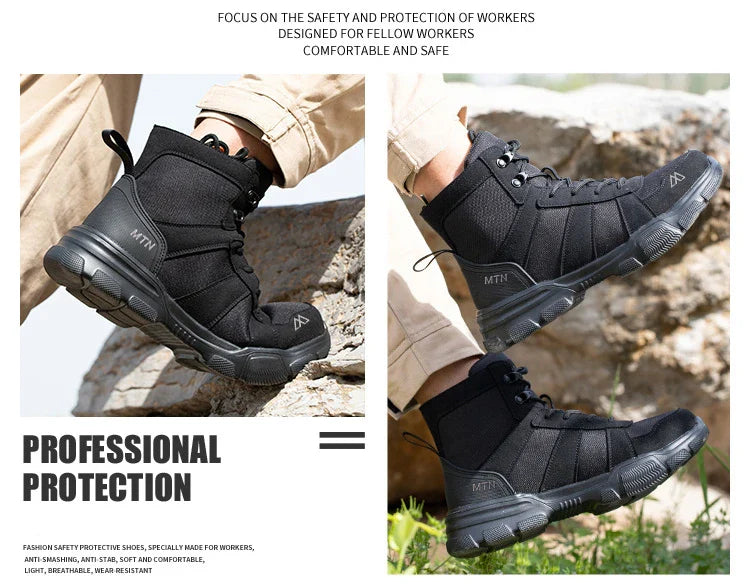 Protective Safety Shoes Men Indestructible Steel Toe Work Shoes Anti-smash Anti-puncture Safety Work Boots Breathable High top
