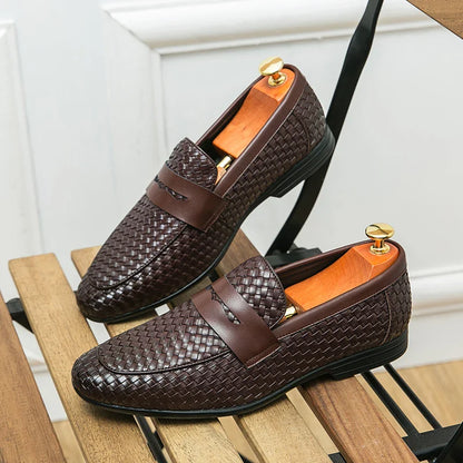 European station fashion brand luxury bean shoes leather men's shoes slip-on loafers classic plaid small leather shoes