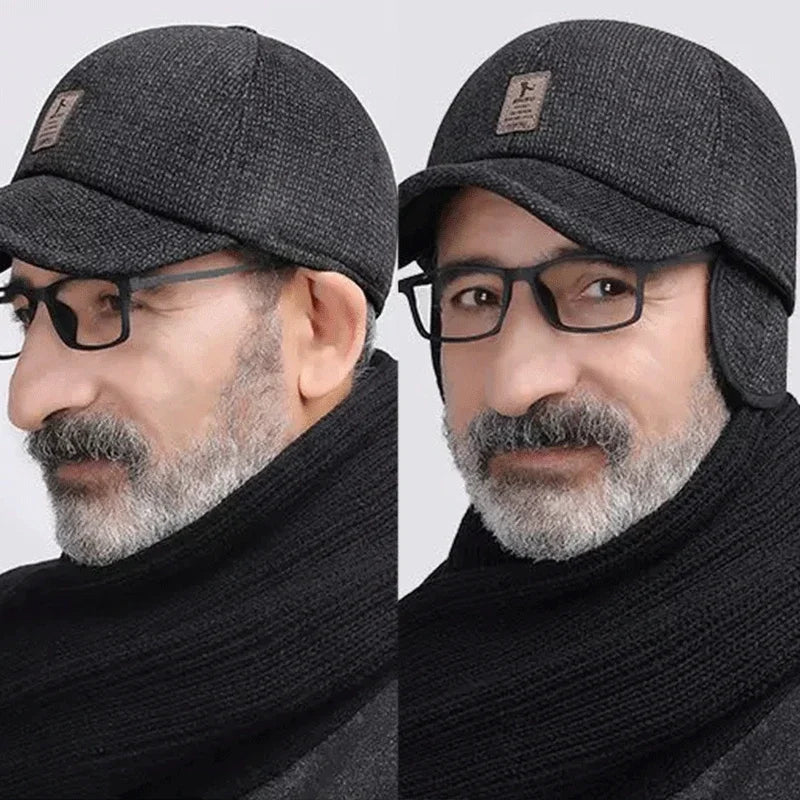 Autumn Winter Warm Men Woolen Baseball Cap Outdoor Ear Cover Earflaps Adjustable Hat Middle-aged Dad Hat With Earmuffs Design