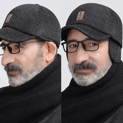Autumn Winter Warm Men Woolen Baseball Cap Outdoor Ear Cover Earflaps Adjustable Hat Middle-aged Dad Hat With Earmuffs Design
