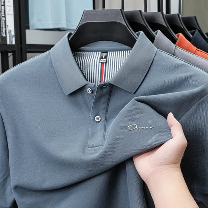 Brand 100%pure cotton short sleeve polo shirt men's new fashion letter embossed business casual solid color summer lapel T-shirt