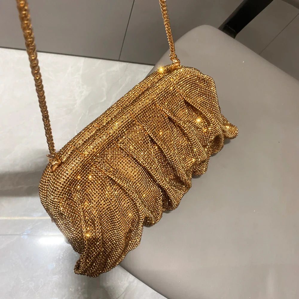 Shiny Rhinestones Handmade Evening Clutch Bags New Folds Purses and Handbags Luxury Designer Wedding Party High Quality
