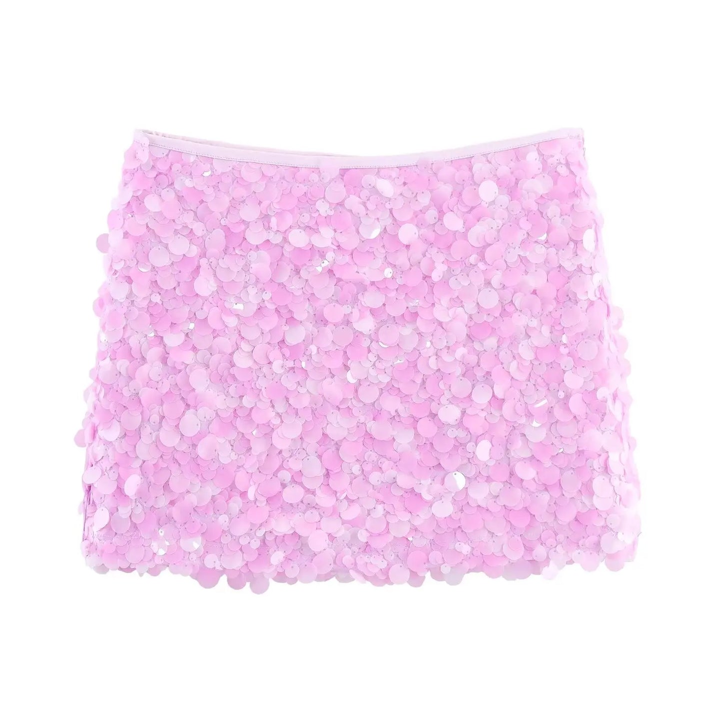 Women Spring Autumn Chic Mini Skirts Fashion With Sequined Solid Side Zipper Short Skirt Female Vintage High Waist Skirt