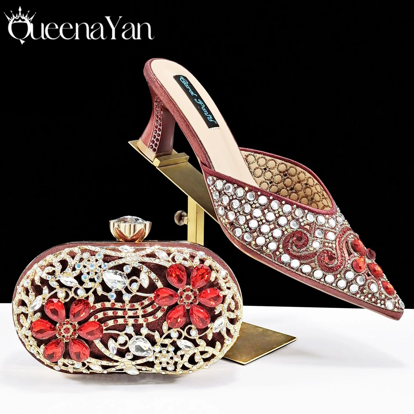 BLUE Rhinestone-encrusted Sex Ladies Shoes / MATCHING  SPARKING MINI BAG (SPECIAL COLLECTION)