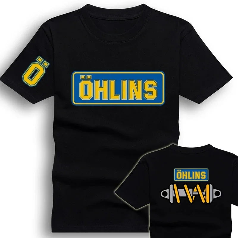 Tees Men Ohlins Shock Suspension Car Motorcycle Sport Racing T Shirt Summer Casual Oversized men's Short sleeve