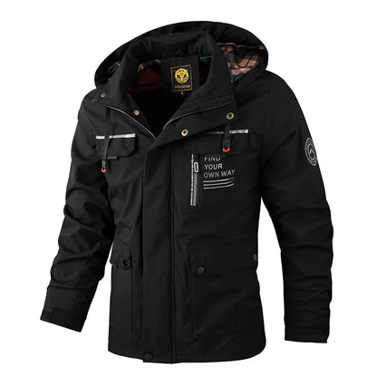 Fashion Men's Casual Windbreaker Jackets Hooded Jacket Man Waterproof Outdoor Soft Shell Winter Coat Clothing Warm Plus Size