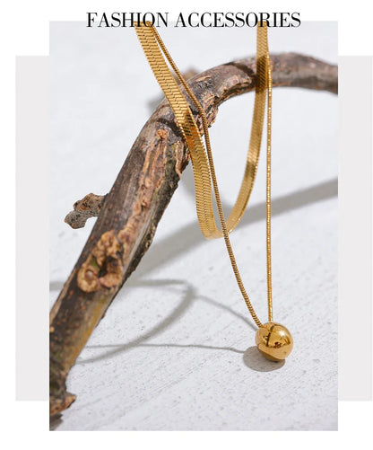 Snake Chain Double Layer Stainless Steel Water Drop Pendant Necklace for Women Statement 18k Gold Color Jewelry Waterproof