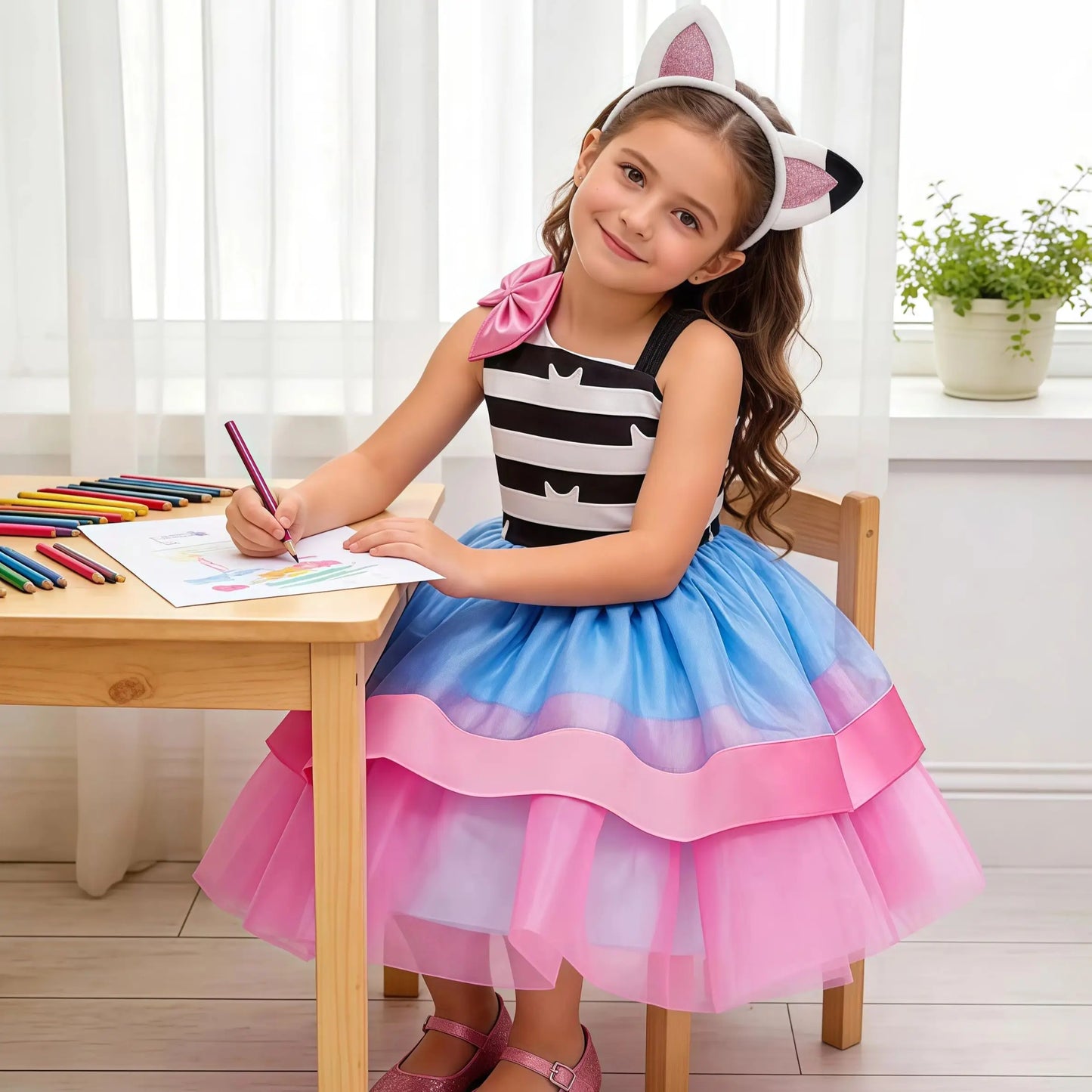 Rainbow Gabby Dollhouse Cat Costume For Girls Kids Princess Birthday Tutu Outfit For Children Birthday Party Carnival Dress Up