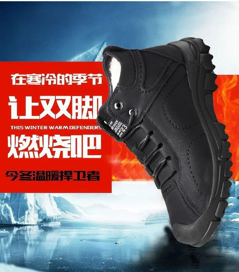 Winter New Cotton Shoes Plus Fleece Thick Casual Sports Shoes Men's High Top Leather Shoes Fashion Snow Boots