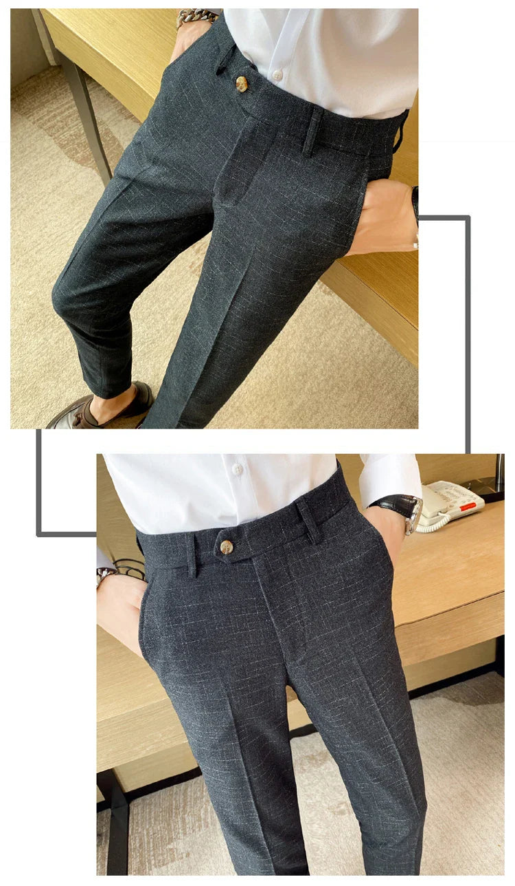 Premium Business Casual Fashionable Dark Plaid Men's Suit Pants Groom's Wedding Suit Party Trousers