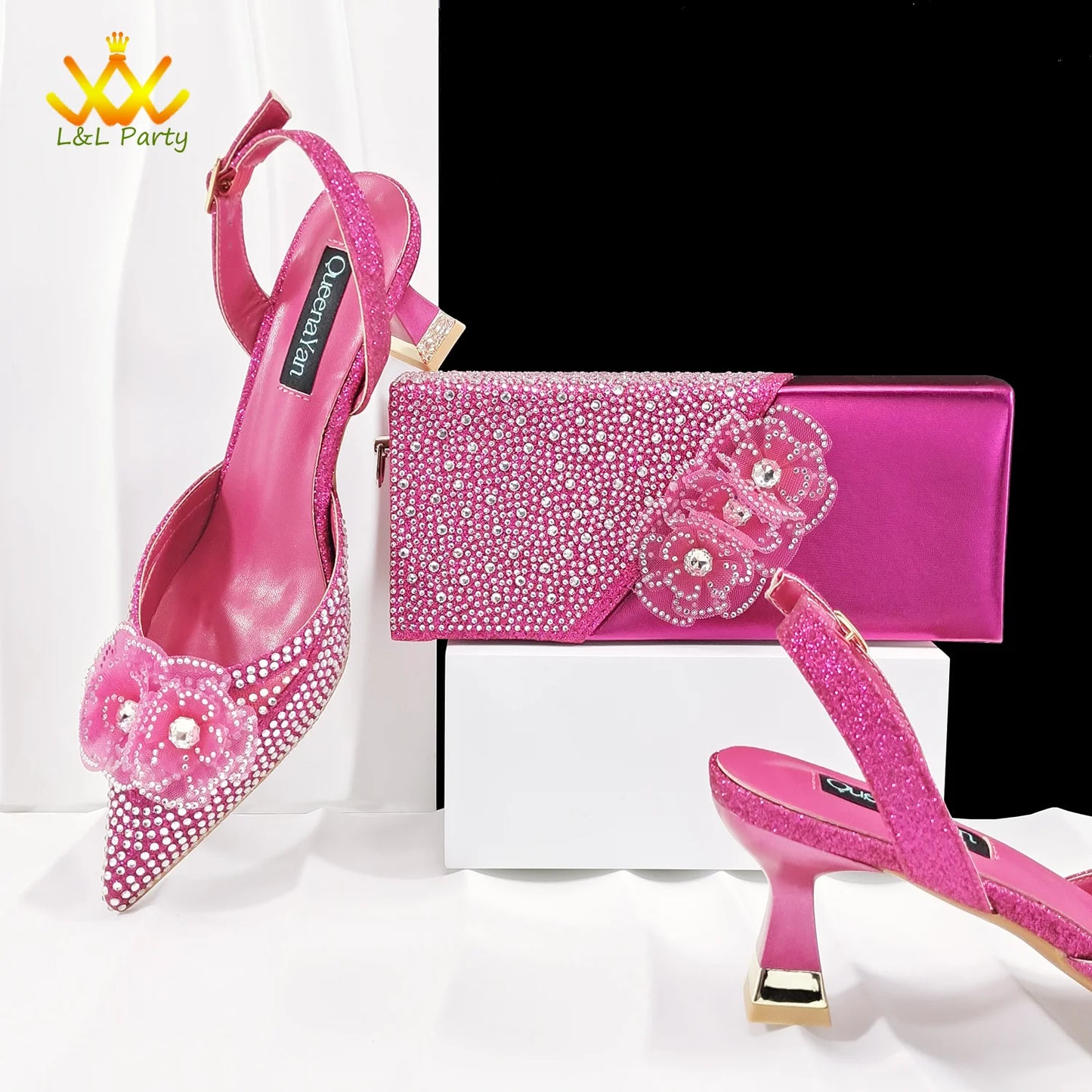 2026 Special Design Sky Blue Color New Design Shoes and Bag with Shinning Crystal for Party Women