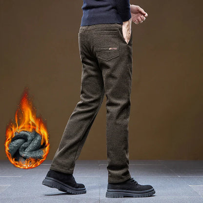 Men's Winter Casual Pants Thick Fleece Warm Elastic Waist Straight Slim Trousers Light Business Comfort Daily Wear Thermal Pants