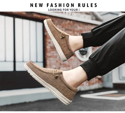 Men Casual Canvas Shoes Mens Loafers Breathable Slip on Flats Male Vulcanized Shoes Driving Shoes Plus Size 47 Walking Sneakers