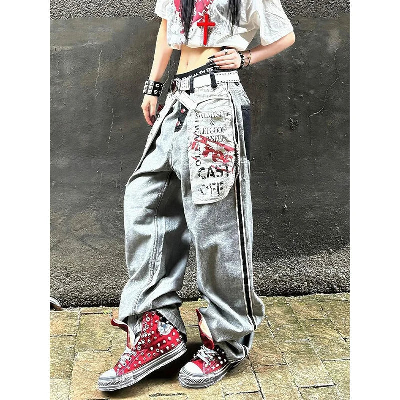 Women's Grey Gothic Y2k Oversize Jeans