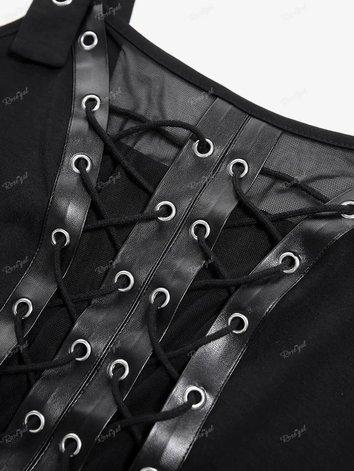 Plus Size Women's Tops Gothic Mesh Lace Up Buckle Grommet Tank 2026 new Spring,Summer Black Backless Standard Vest