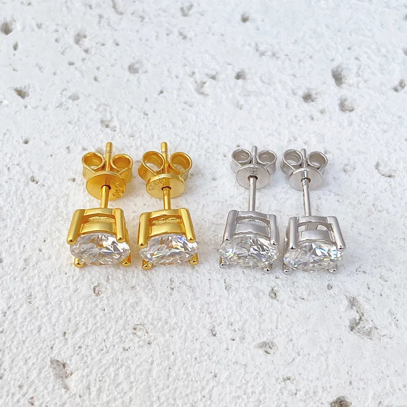 0.2-2ct Moissanite Earrings For Women 925 Sterling Silver Ear Studs with Yellow Gold Plated Lab Diamond Wedding Jewelry