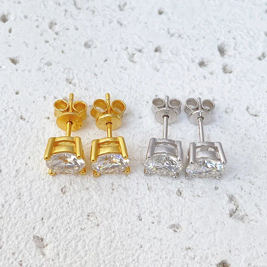 0.2-2ct Moissanite Earrings For Women 925 Sterling Silver Ear Studs with Yellow Gold Plated Lab Diamond Wedding Jewelry