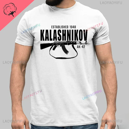 Vintage Classic Man Ak 47 TShirt Casual Fashion Military Fan Printed Cotton Shirt Summer O-neck Breathable Short-sleev Camisetas