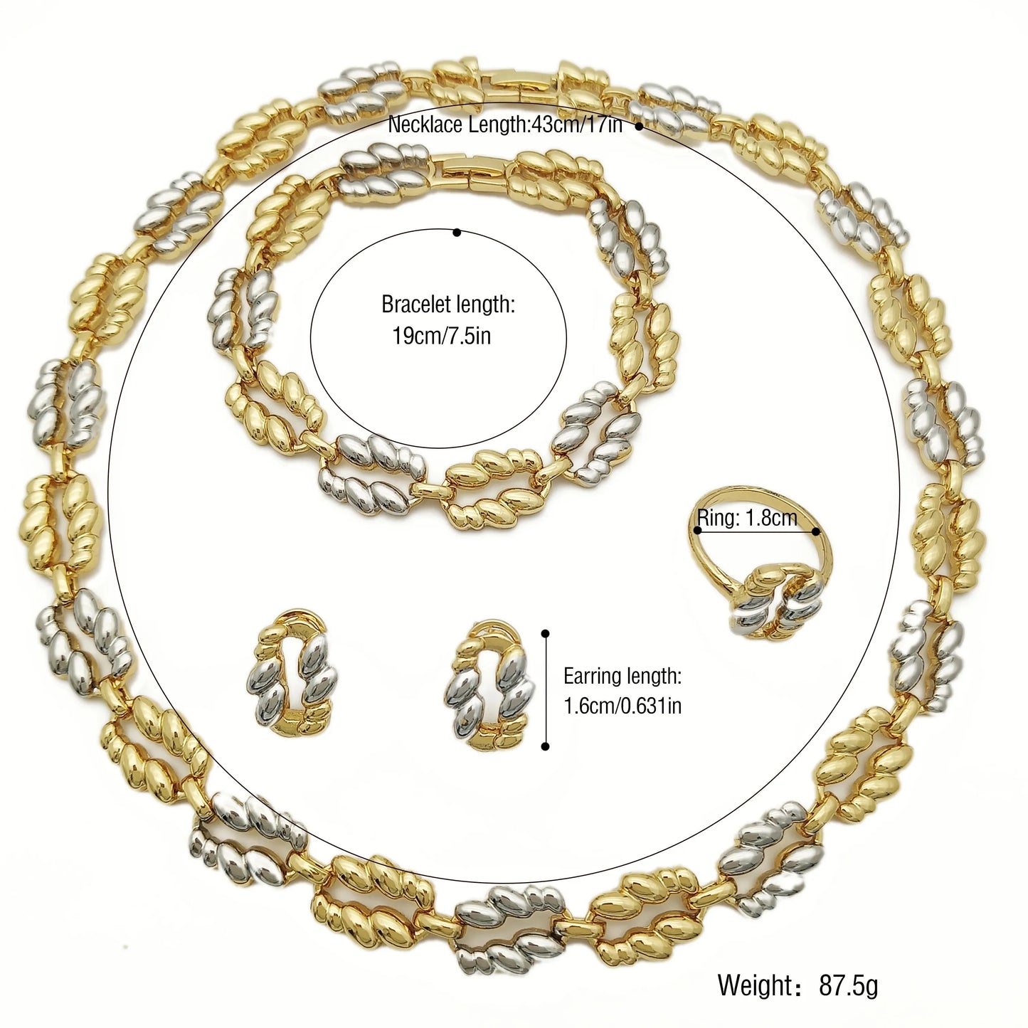 Minimalist Style Jewelry Set 18K Gold Plated Women Necklace Earrings Bracelet And Ring 4pcs Jewelry Set Wedding Party Gift