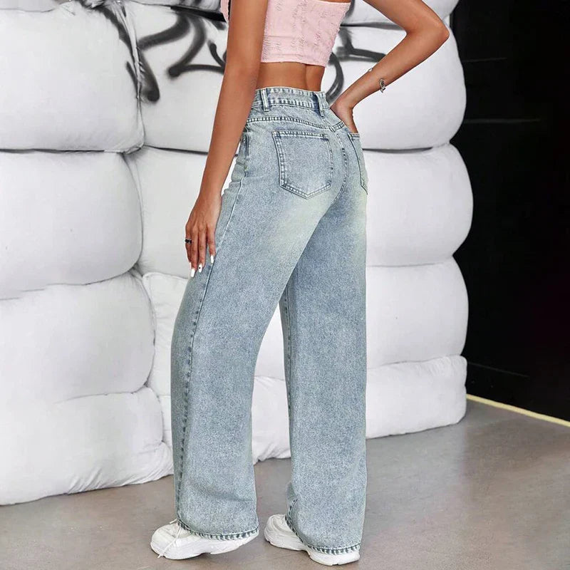 Women'S Straight Leg Jeans High Waisted Casual Wide Leg Pants