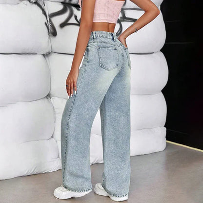 Women'S Straight Leg Jeans High Waisted Casual Wide Leg Pants