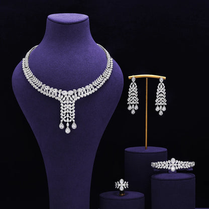 Bridal Zirconia Full Jewelry Set for Ladies Party Luxury Dubai Nigeria CZ Crystal Wedding Necklace Set