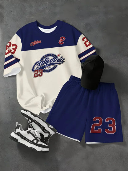 Fashiona Number Digital Printed Jersey Boy Short Sleeve Loose Fit Shorts and T-Shirt Set Sporty Outdoor Quick Drying 2pc Boy Set