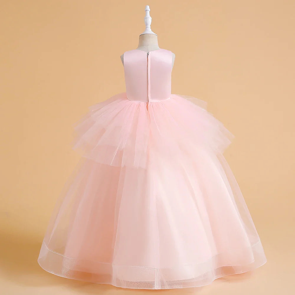 Vestidos de Festa de Daminha Batismo de Verão Meninas Elegante Tule Vestido de Noiva Formatura Menina Laço Princesa Vestido de Aniversário Fantasia de Natal