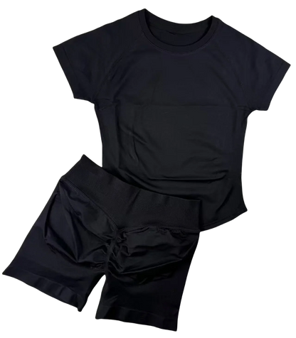 2 Pcs  Impact Sports Sets Short Sleeve Seamless Yoga Top Fitness Set Women Workout Running Sports Shorts Gym Suit