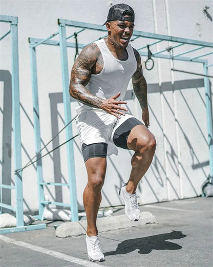 Running Shorts Men 2 In 1 Double-deck Quick Dry GYM Sport Shorts Fitness Jogging
