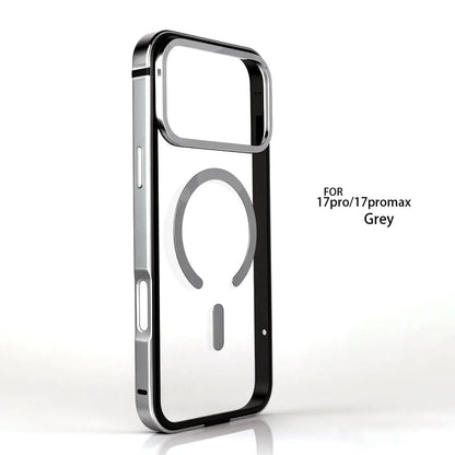 For IPhone 17 Pro High-End Metal Frame Phone Case, 17 Promax Magsafe Magnetic Charging HD Backplate Phone Protection Cases