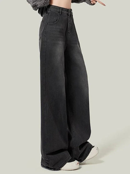 Woman High Waist Jeans Lady Slim Fit Loose Denim Wide Leg Pants