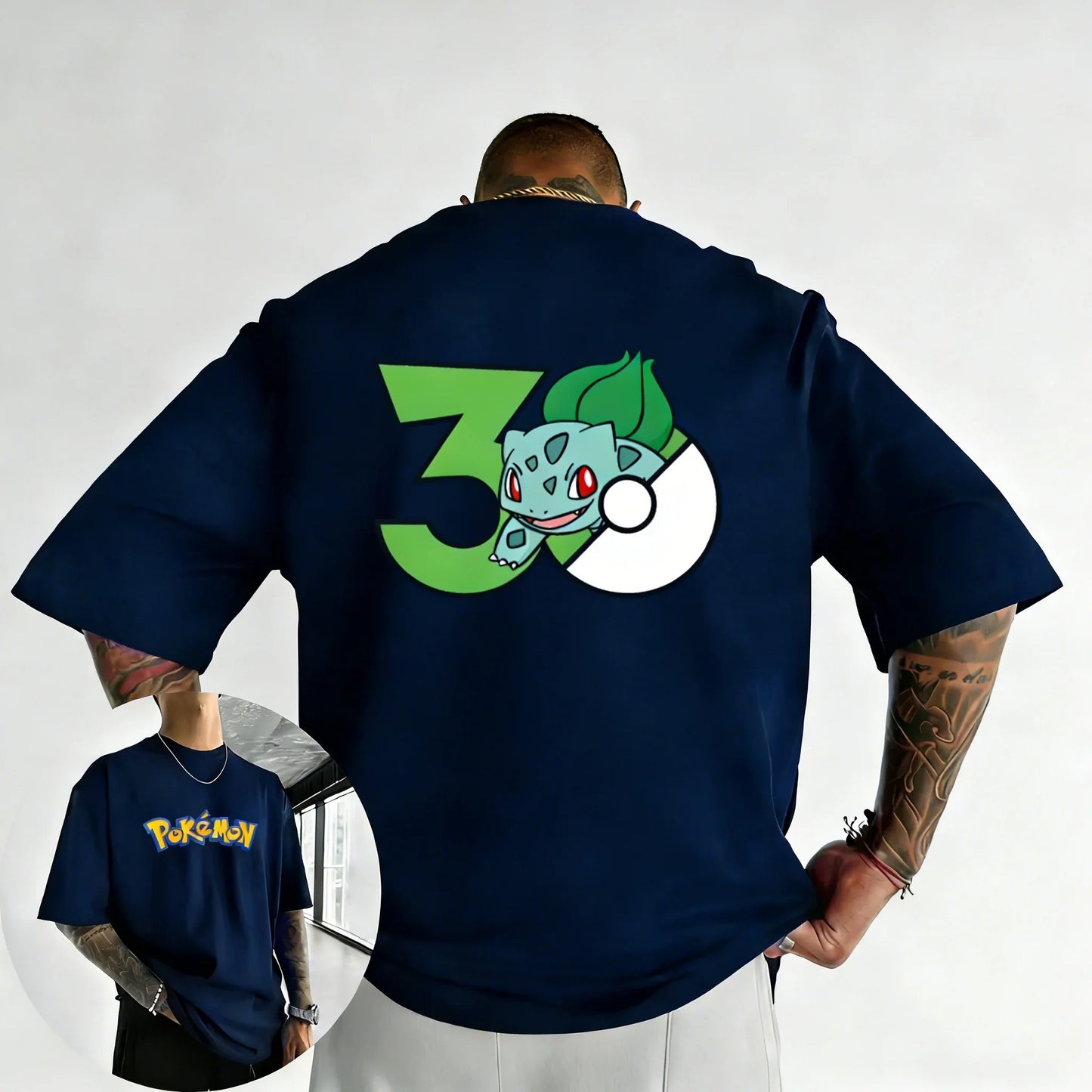 30th Anniversary Bulbasaur Printed T-shirt Summer Men's and Women's Loose Casual Hip Hop Trendy Short Sleeve Top