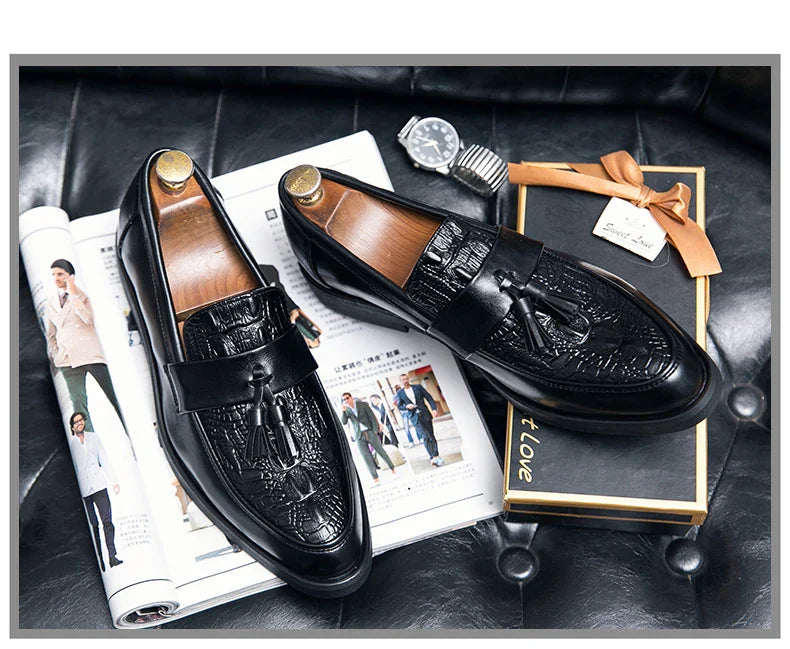 Men's Dress Shoes Formal Leather Loafers Male Tassel Social Casual Business Shoes For Men Wedding Office Party Leather Shoes