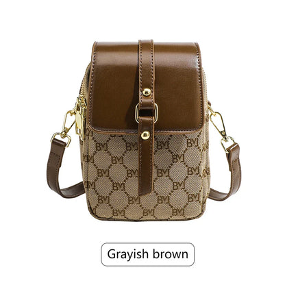 Women's checkered diagonal cross small round bag, retro contrasting flip shoulder bag