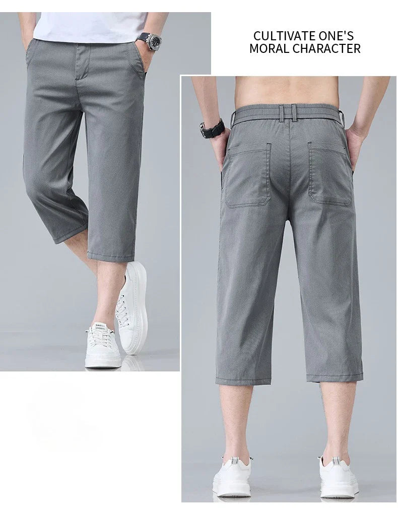 Men's Summer Lyocell Shorts Thin Breathable Comfortable Slim Korean Fashion Short Pants Elastic Waist Casual Vacation Pants