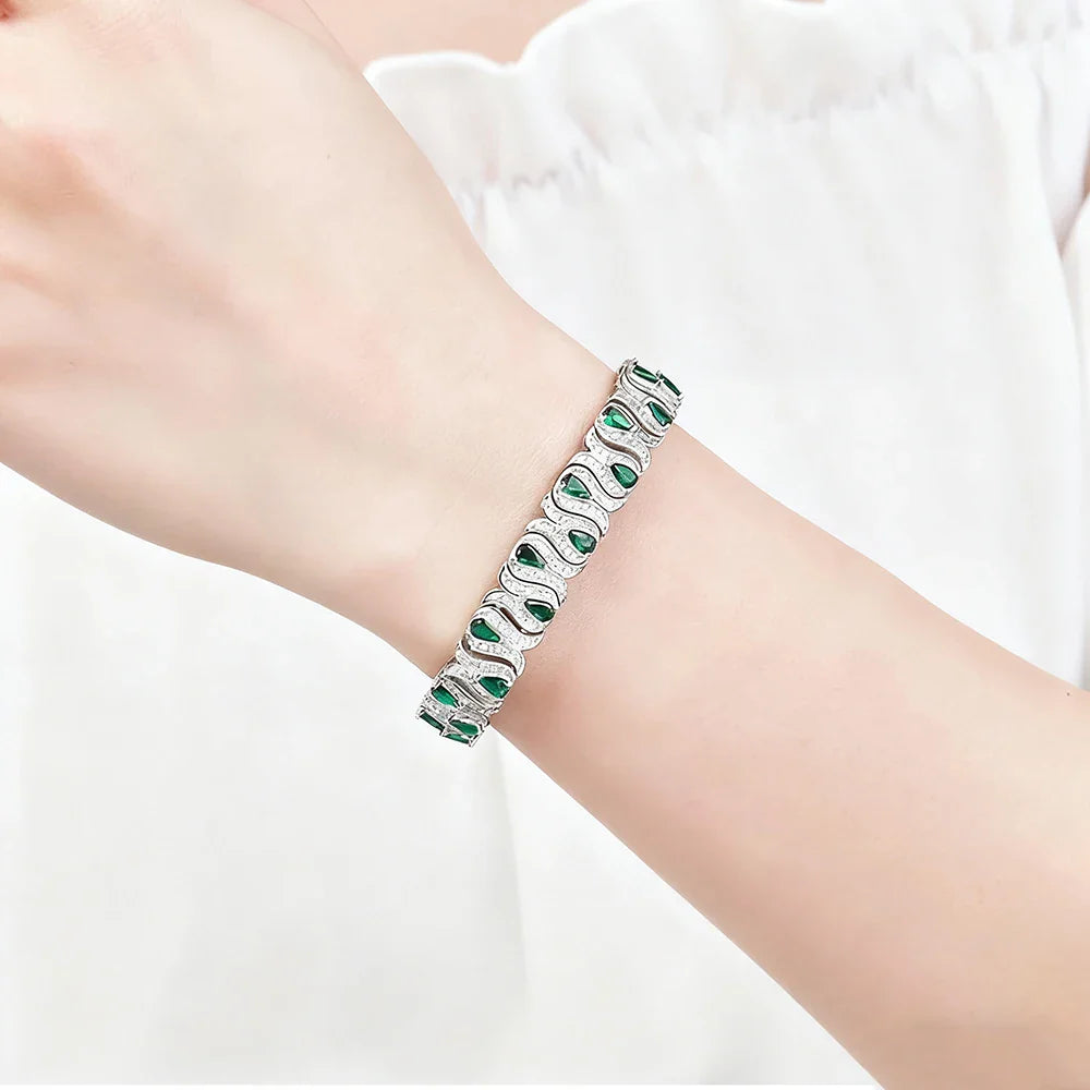 3*5mm Cultivated Emerald/Ruby Gem Bracelet for Women S925 Silver Tulip Design Bangle Party Sparkling Luxury Jewelry Gifts