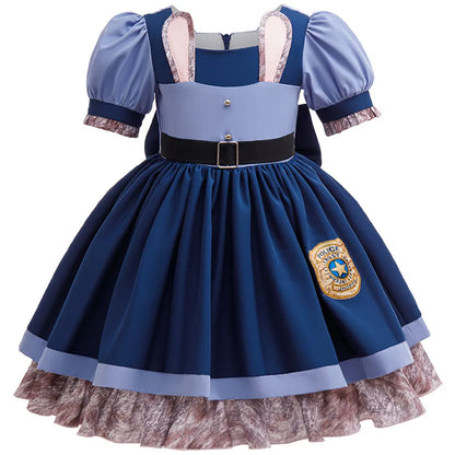 Girl Cosplay Judy Hopps Police Officer Dress Zootopia Bunny Costume Kids Dress Up Halloween Rabbit Dress Outfits