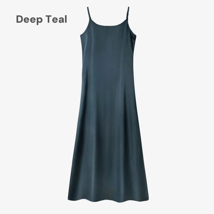 elegance slip satin dress + knitting cross top +mockneck woman clothing set adjustable maxi floor length