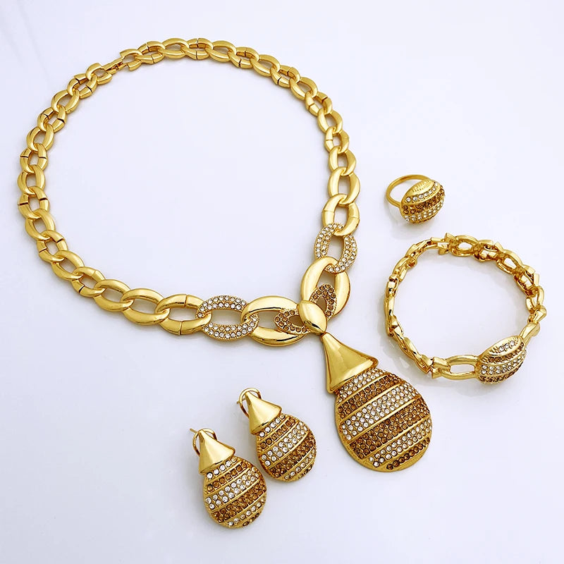 Elegant Dubai Women Jewelry Sets Luxury Design Necklaces Earrings Ring Bracelet Daily Wear Parties Vacations Ideal Gift