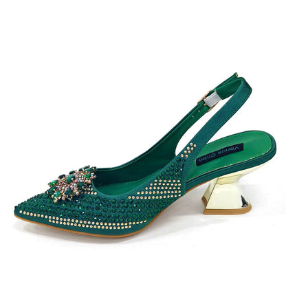 Specials Italian Women Heels Shoes and Bag Set Royal Purple Color Comfortable With Rhinestone for Party
