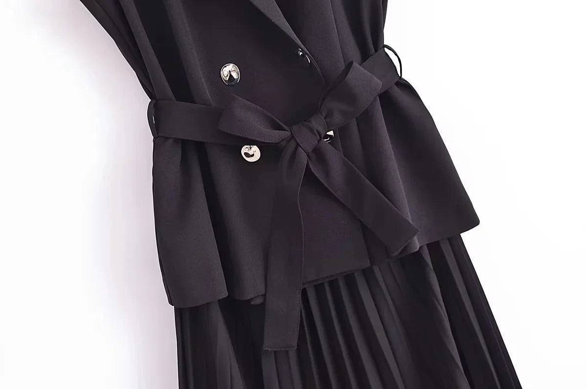 Dress Women Pleated Vests Long Dresses for Women 2024 Sleeveless Office Party Dress Ruched Midi Evening Dresses