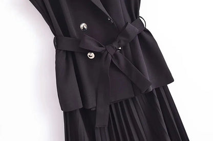 Dress Women Pleated Vests Long Dresses for Women 2024 Sleeveless Office Party Dress Ruched Midi Evening Dresses