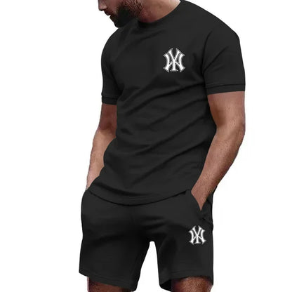 men's two-piece sportswear short sleeved T-shirt and pants set running and fitness sportswear summer