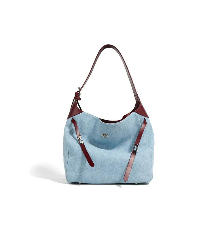 Women Fashion Denim Shoulder Bag Large Capacity Handbag Tote Hobo for Lady