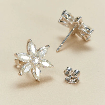 Cluster Flower Full Moissanite Stud Earrings for Women Marquise Cut Lab Diamond Earring 925 Sterling Silver Fine Jewelry