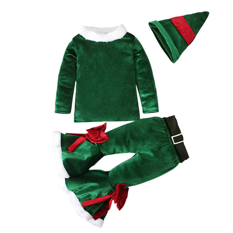 2024 Green Elf Girls Christmas Costume Festival Santa Clause for Toddler New Year Kids Baby Clothing Set Fancy Xmas Party Outfit