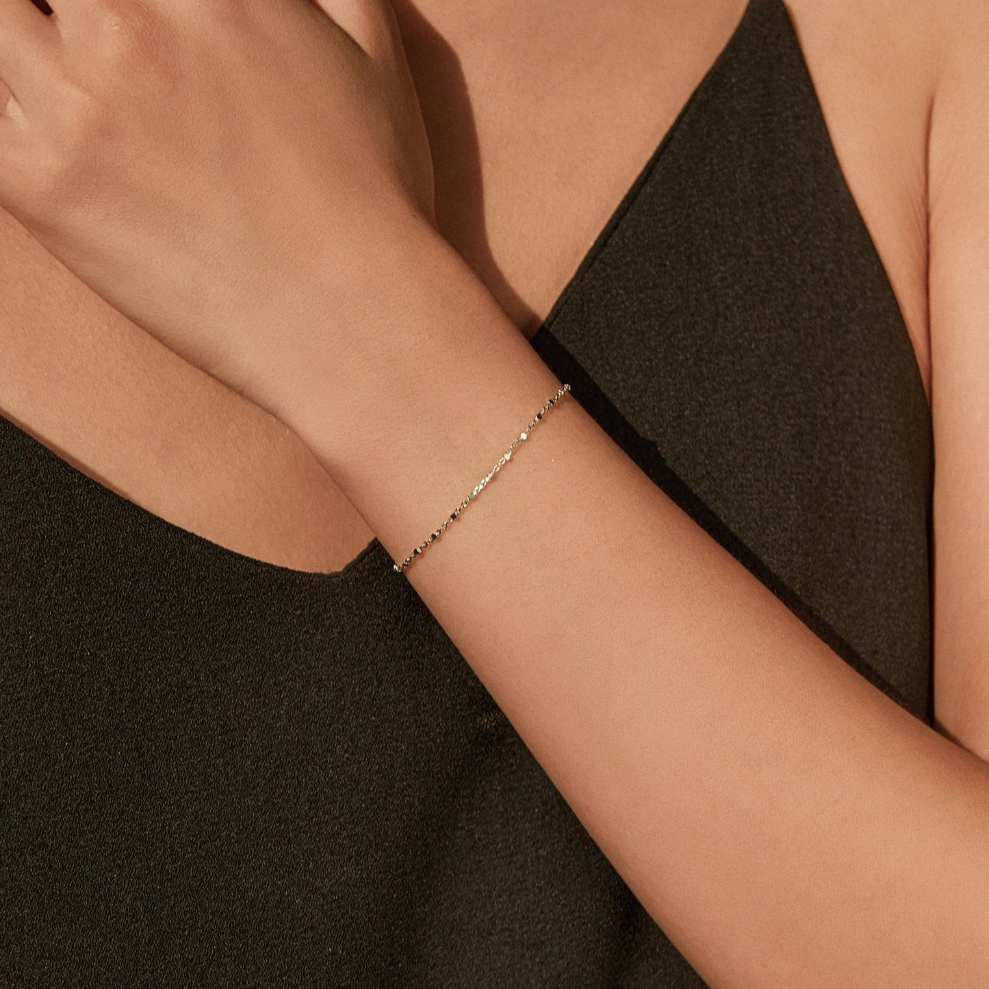 925 Sterling Silver Fashion Simple Geometric Beads Link Chain Charm Bracelets For Women Daily Office Fine Jewelry
