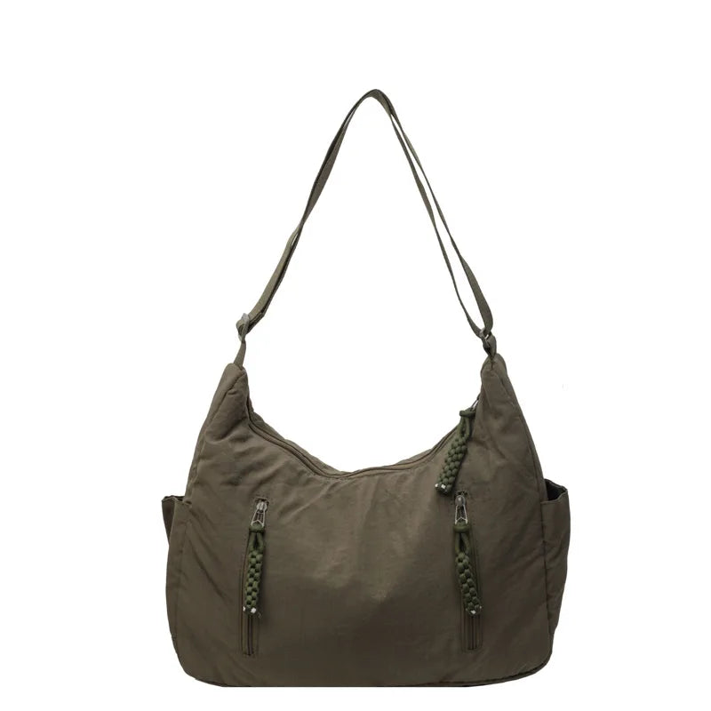 Summer Women Solid Color Shoulder Bag Fashion Lightweight Versatile Travel Crossbody Bag Commuter Nylon Large Capacity Hobo Bag