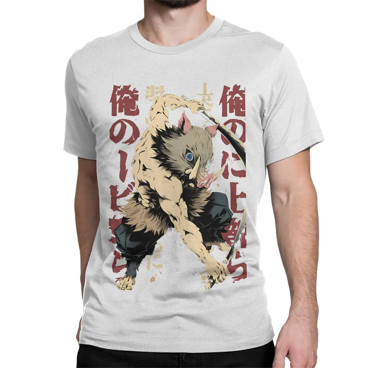 Inosuke Demon Slayers Men Women T Shirt Japanese Anime Nezuko Casual Tees Short Sleeve O Neck T-Shirts Pure Cotton 6XL Clothes